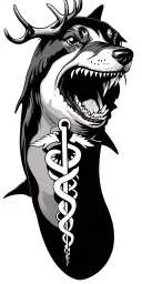 shark, medical caduceus, fishing, antlers, dogs, cats tattoo design idea