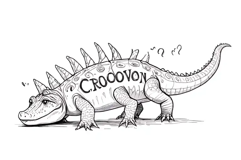 cute crocodile word sneaky hidden on body tattoo design idea