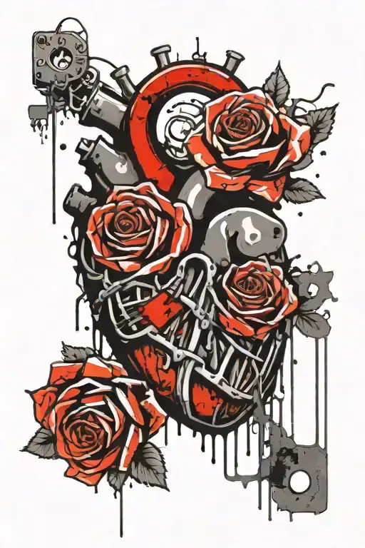 roses Elives and Kevin vines wrapped heart shaped lock tattoo design idea