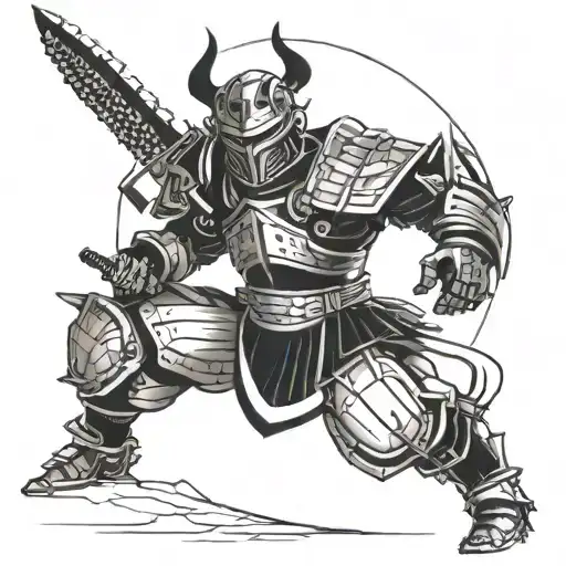 Combine elements of cyberpunk and samurai to create a futuristic warrior with traditional Japanese armor and high-tech weapons tattoo design idea