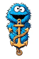 cookie Monster with an anchor intertwined tattoo design idea