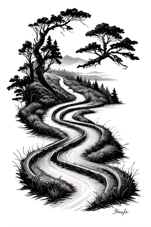 carving your own path with interwinding roads, where only your road is straight but other roads branch out and winding tattoo design idea