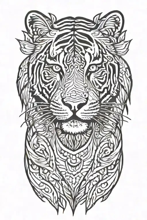 Tiger full body little lines tattoo design idea