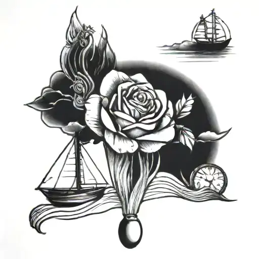 a remembrance tattoo with the name Chandler Bowman 4/27/97 - 6/26/24 with a sail boat and the ocean no roses  tattoo design idea