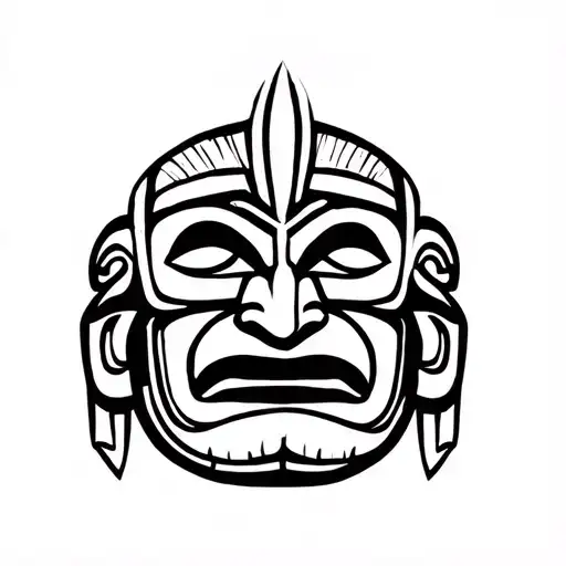 Masque Tiki head emerging funny modern minimalist tattoo design idea