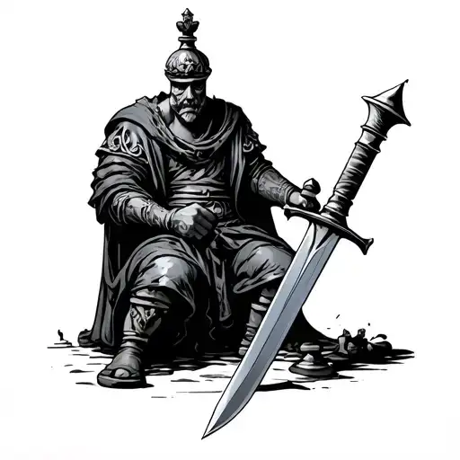 Anthropomorphic chess pawn kill anthropomorphic chess king with sword tattoo design idea