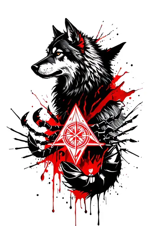 wolf, scorpion, viking compass, valknut symbol tattoo design idea