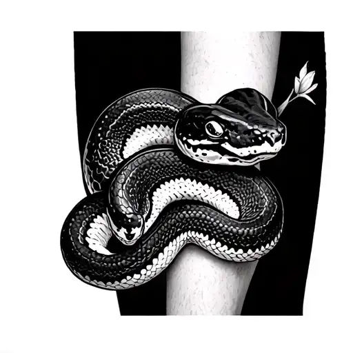 all black ball python in magnolias leg sleeve with I ain't ever gone save my hart on the back  tattoo design idea