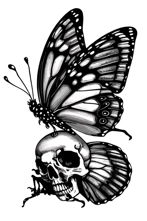 butterfly with skeleton skull wings tattoo design idea
