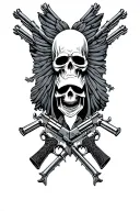 bennett over sholders with grim reaper and guns  tattoo design idea
