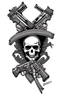 bennett over sholders with grim reaper and guns  tattoo design idea