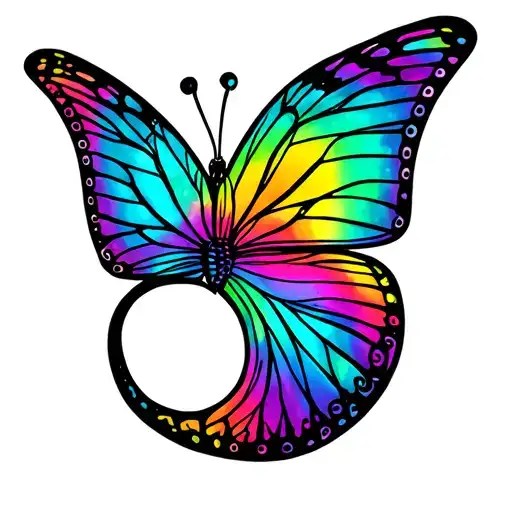A semicolon tattoo with the top part of the semicolon as a rainbow iridescent butterfly. tattoo design idea
