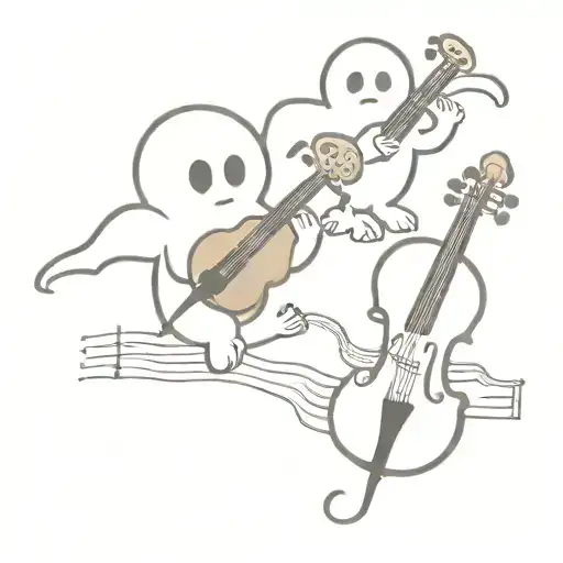 2 cartoon ghosts 1 holding a violin one playing piano tattoo design idea