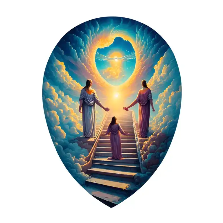 stairs going into heaven holding hands tattoo design idea