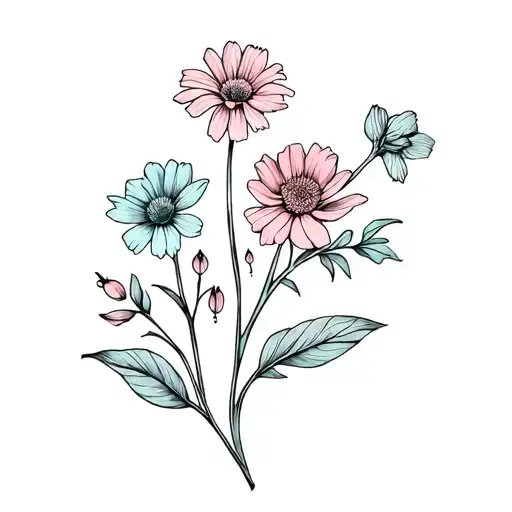 Come up with a tattoo design in cooperating all the birth flowers for May, June, July, August, September and December tattoo design idea