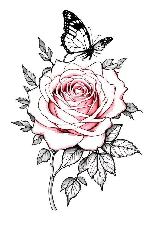 dainty rose and butterfly tattoo design idea