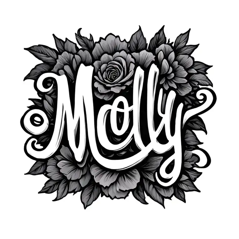 The name Molly written with black background black tattoo design idea