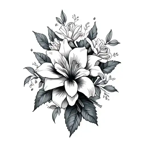 masculine tattoo honoring my grandmother with a floral design using roses and lilys tattoo design idea