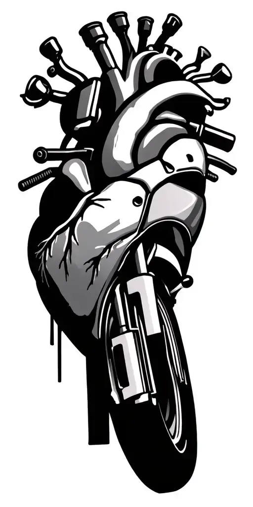 motorcycle, car parts, human heart tattoo design idea