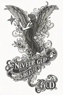 never give up believe in God tattoo design idea