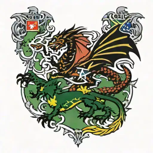 welsh flag dragon with jamaican flag and australian flag and southern cross tattoo design idea