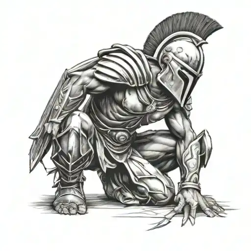 spartan warrior kneeling tattoo design idea