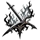 tree swords in fire tattoo design idea