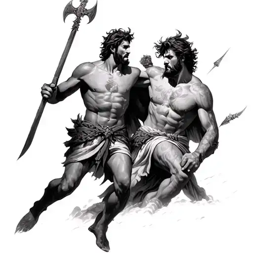 David vs Goliath battle scene tattoo design idea