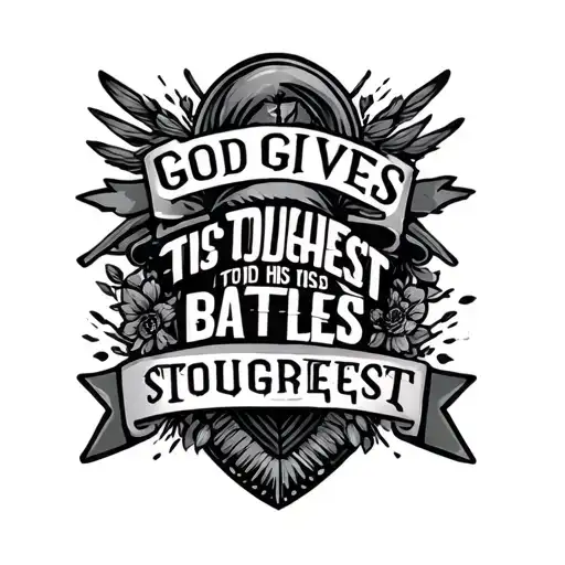 half sleeve with text, god gives his toughest battles to his toughest soldiers text with fillers tattoo design idea
