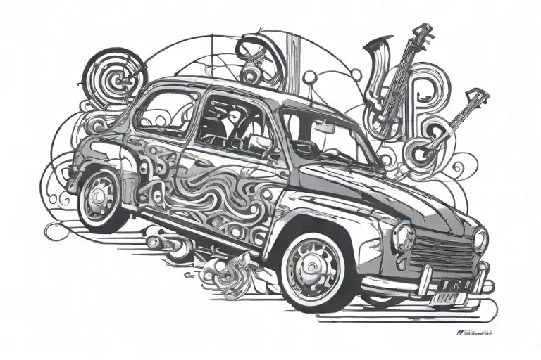renault 4 music front notes Sylvia by focus fine line tattoo design idea