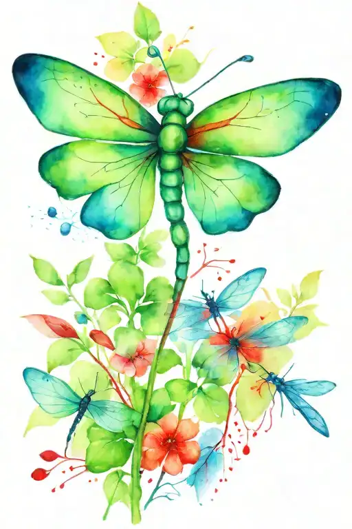 green 4 leaf clover with red and blue dragonflies pain grief tattoo design idea