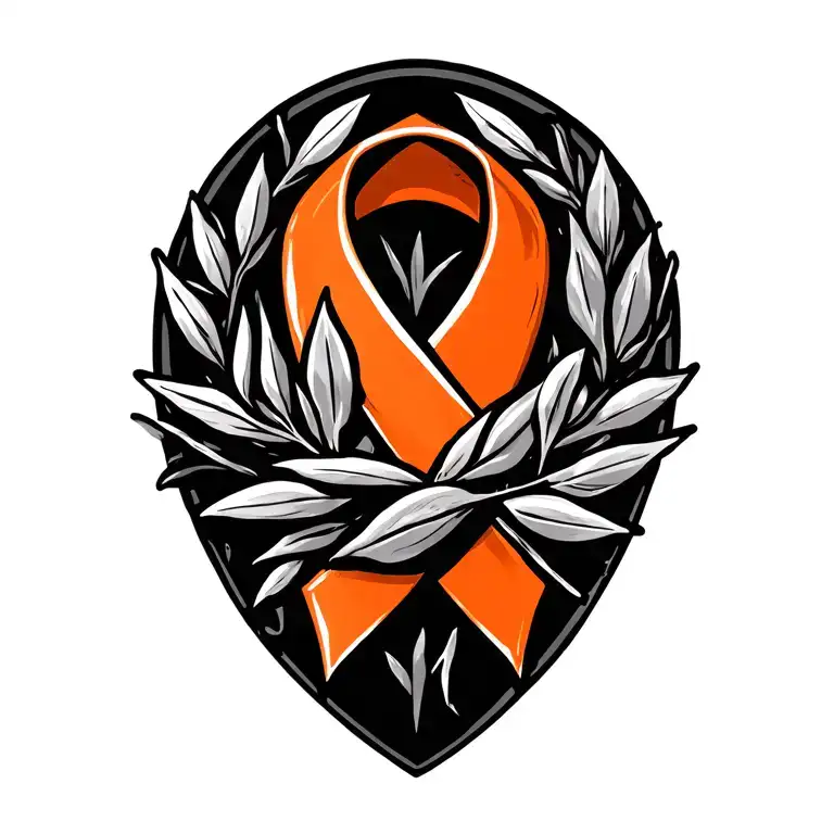orange cancer ribbon with olive branches wrapped around  tattoo design idea