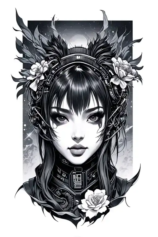 Cyberpunk Japanese tattoo design idea