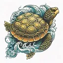 turtle surrounded with waves Japanese  tattoo design idea