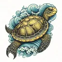 turtle surrounded with waves Japanese  tattoo design idea
