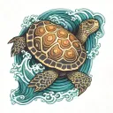 turtle surrounded with waves Japanese  tattoo design idea