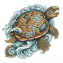 turtle surrounded with waves Japanese  tattoo design idea