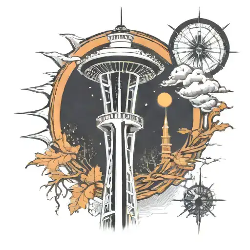 space needle with roots growing down tattoo design idea