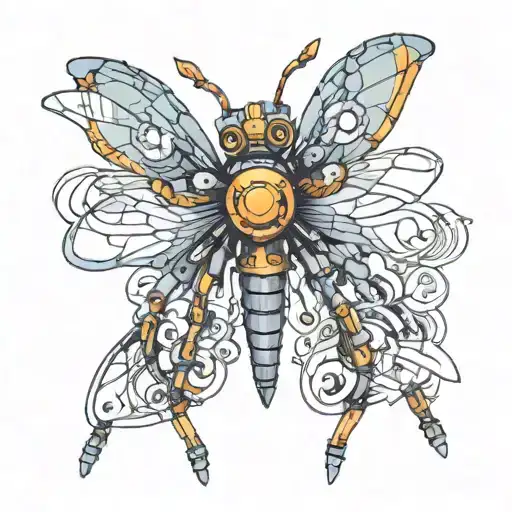 robot mechanical dragonfly tattoo design idea