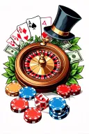 a tattoo sleve with a roulette wheel with poker chips and dice and money tattoo design idea