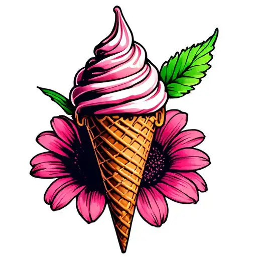 ice cream cone, ball, flower tattoo tattoo design idea