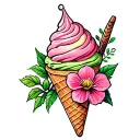 ice cream cone, ball, flower tattoo tattoo design idea