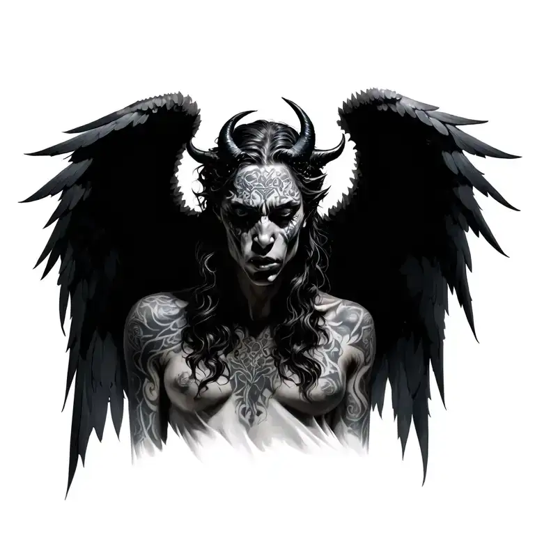 angel half demon tattoo design idea