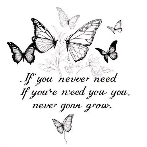 I want to come up with a design with the lyrics “if you never need you're never gonna grow” and butterflys incorporated  tattoo design idea