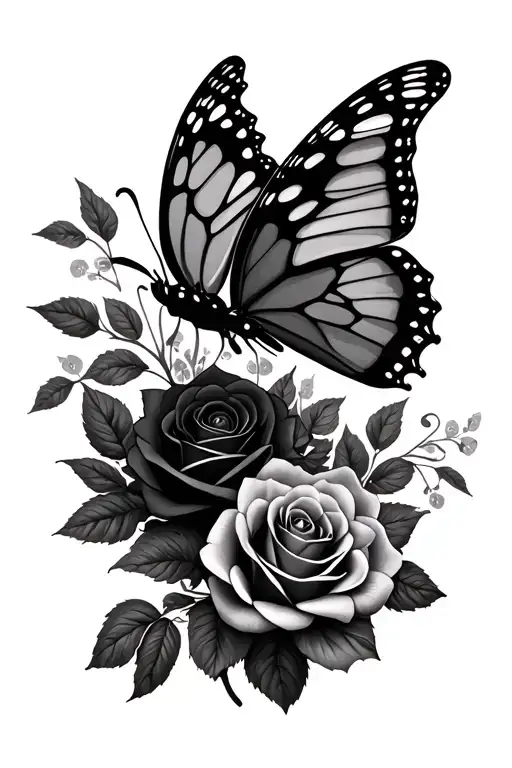dead butterfly with roses symbolising tattoo design idea