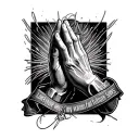 praying hands with string that says "lord forgive me for my past wrongs and future sins" tattoo design idea