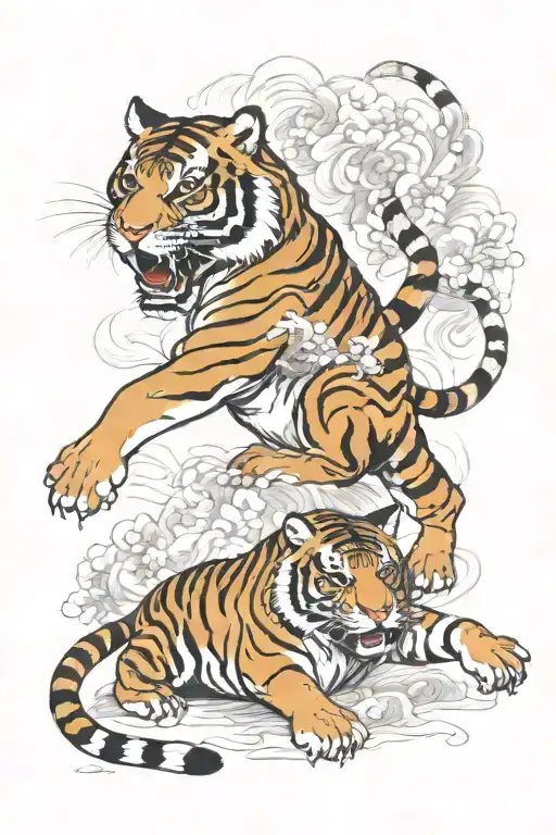 tiger fighting tattoo design idea