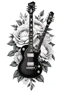roses and peony intertwined with a fender guitar merging together with an arsenal tattoo design idea
