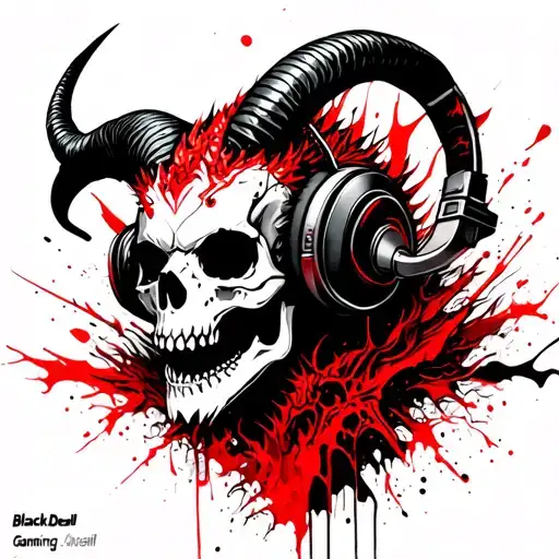 "BlackDevil Gaming" demon ram dragon skull wearing headphones tattoo design idea