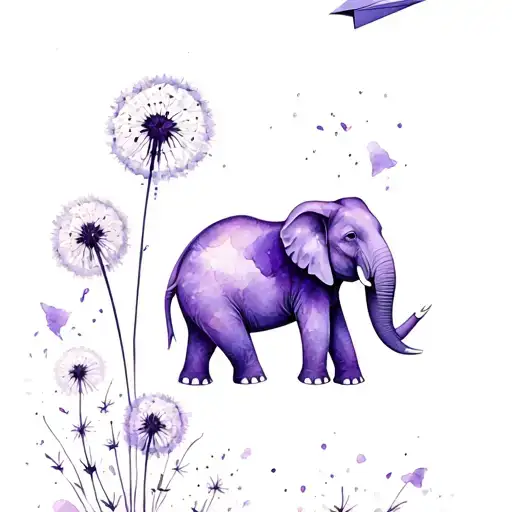 dandelion flower, purple balloon flying, paper airplane, husky, elephant tattoo design idea